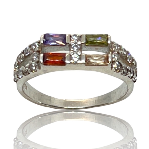 Anillo de Plata 925 con Turmalina,Granate,Topacio y Amatistas.