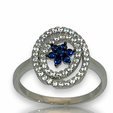 Anillo en Plata 925 Rodinado en Oro Blanco y Circoñas y Zafiros