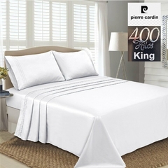 JGO.SABANA KING SIZE 400 HILO 100% ALGODON PIERRE CARDIN SATEN (NO SEDA) P/COLCHON 200x200+45CM (A9005-5BLANCO)