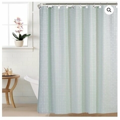 CORTINA DE BAÑO DOBLE ENCAJE (CORTINA+PROTECTOR+GANCHOS) DISEÑO CUADRILLE ART 011 (A3092-2CELESTE)