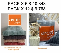 JUEGO TOALLA ARCIEL 420 GRS LINEA LACAR - INCLUYE BOLSA - MEDIDAS:140x70 / 80x50 cm (A2790-3)