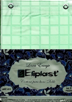 CORTINA DE BAÑO DOBLE ENCAJE (CORTINA+PROTECTOR+GANCHOS) DISEÑO CUADRILLE ART 011 (A3092-2VERDE)