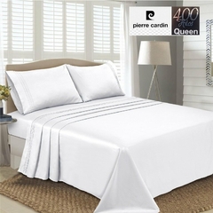 JGO.SABANA QUEEN 400 HILO 100% ALGODON PIERRE CARDIN SATEN (NO SEDA) P/COLCHON 160x200+40CM (A9005-4BLANCO)