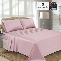 JGO.SABANA QUEEN 400 HILO 100% ALGODON PIERRE CARDIN SATEN (NO SEDA) P/COLCHON 160x200+40CM (A9005-4ROSA)