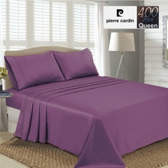 JGO.SABANA QUEEN 400 HILO 100% ALGODON PIERRE CARDIN SATEN (NO SEDA) P/COLCHON 160x200+40CM (A9005-4UVA)