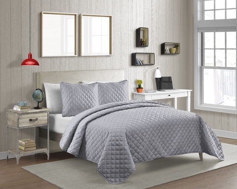 CUBRECAMA HOTELERIA MICROMATELASEADO KING SIZE PARA COLCHON DE HASTA 200X200 CM CON 2 FUNDA ALMOHAD (A3016-5GRIS)