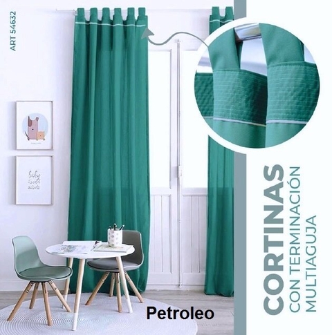 JGO CORTINA CORTA CON TERMINACION MULTIAGUJA 2 PAÑOS 125X150CM TELA TROPICAL LISA (A54630PETROLEO)