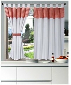 JGO CORTINA COCINA LINEA CUADRILLE - FRANCA VALIERI - 2 PAÑOS DE 135X120CM (A4006NARANJA)