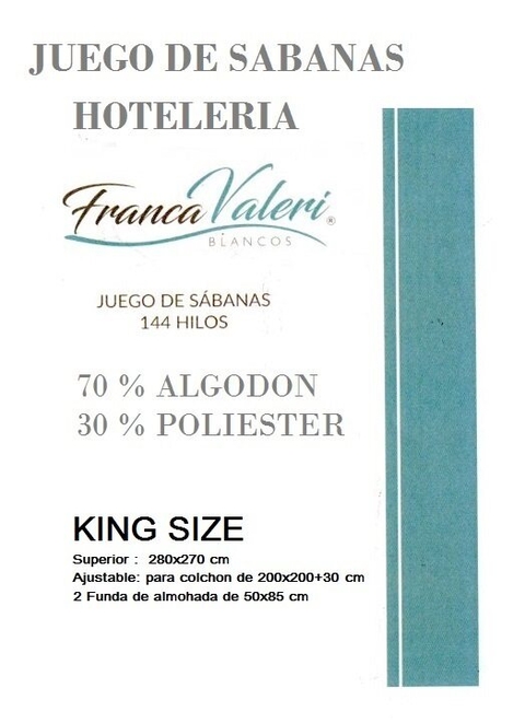 JGO.SABANA KING SIZE HOTELERIA 144 HILOS FRANCA VALIERI 70% ALGODON / 30 POL colchon 200X200+30 (A4013-5BLANCO)