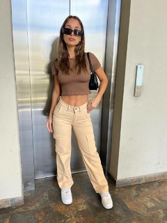 Pantalón Wide Leg Gabardina Cargo - tienda online