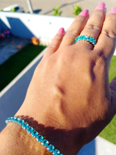 Conjunto verde pulseira e anel número 20 semijoia com garantia folheado a Ródio na internet