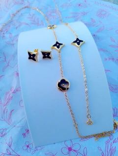 Conjunto resinado folheado a ouro