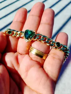 Imagem do PULSEIRA COM CORAÇÃO VERDE ZIRCÔNIA FOLHEADA A OURO