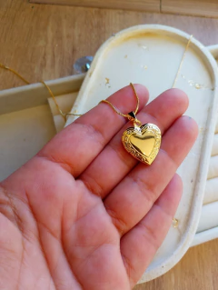 Colar com foto inclusa Relicário de Coração Folheado MÉDIO com 1 milésimo DE ouro - - loja online