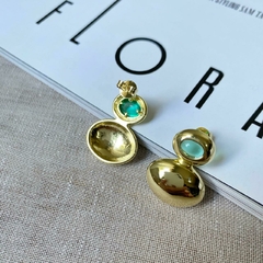 Imagem do Brinco Elipse Pedra Verde Lapidação Cabochão Folheado a Ouro