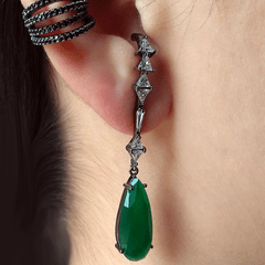 BRINCO EAR HOOK GOTA VERDE ESMERALDA SEMIJOIA