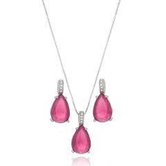 CONJUNTO GOTAS VERMELHO RUBI LUXO SEMIJOIA 