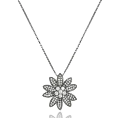 GARGANTILHA FLOR ZIRCÔNIAS RÓDIO NEGRO SEMIJOIA