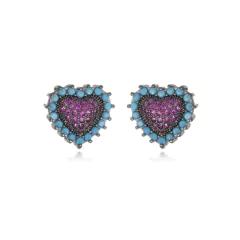 BRINCO CORAÇÃO PINK ZIRCÔNIAS SEMIJOIA