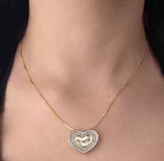 CONJUNTO  CORAÇÃO COM ZIRCÔNIAS SEMIJOIA 