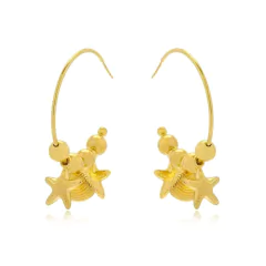 BRINCO ARGOLA ESTRELA E CONCHA MAR OURO SEMIJOIA