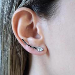 BRINCO EAR CUFF PRETO GOTA CRISTAL SEMIJOIA