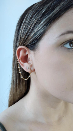BRINCO EAR CUFF PIERCING ENCAIXE PÉROLAS SEMIJOIA