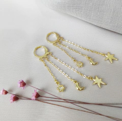 BRINCO ESTRELAS E LUA  BANHO OURO SEMIJOIA