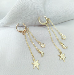 BRINCO ESTRELAS E LUA  BANHO OURO SEMIJOIA