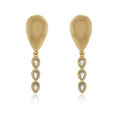 BRINCO GOTA PENDENTE TRIO ZIRCÔNIAS FOLHEADO A OURO - comprar online