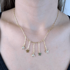 GARGANTILHA PINGENTES ESTRELAS OURO SEMIJOIA