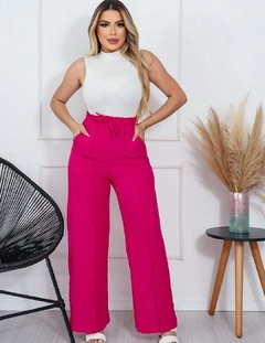 A-Lows A&L Calça Pantalona Tecido de Duna Com Faixa Elastano Na Cintura