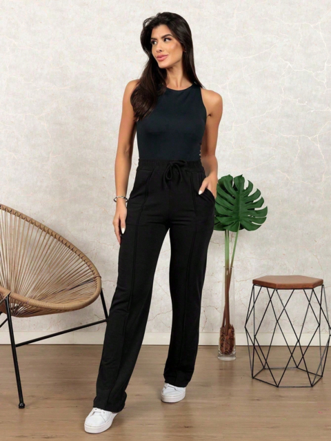 Cibelly Moda calca pantalona de moletinho com linha na frente