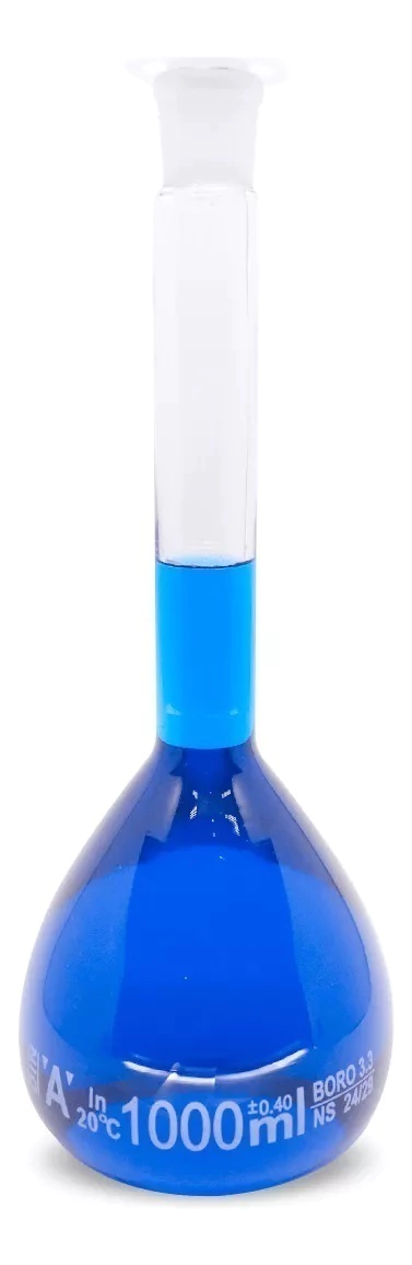 Balão Volumétrico Vidro Boro 3.3 Classe A Com Rolha De Polipropileno 1000ml