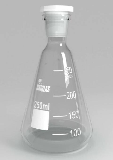 FRASCO ERLENMEYER COM ROLHA POLI GRADUADO CAP 500ML - UNIGLAS