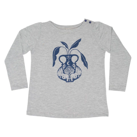 REMERA PLANTA JARRON GRIS MELANGE CON BOTONES - comprar online