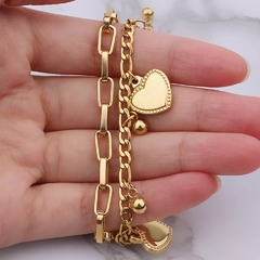 Pulseira Dupla Banhada A Ouro 18k Corações - euroimportados