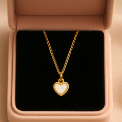 Colar Feminino Coração Madreperola Luminelle Banhado A Ouro - loja online