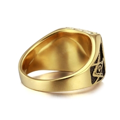 Anel Masculino Maçom Aço E Pedra Ágata Banhado A Ouro 18k na internet