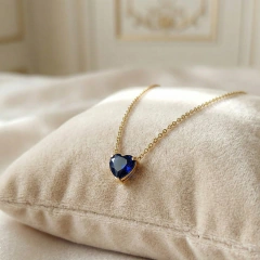 Colar Coração Corrente Feminina Sapphire Banhado A Ouro Aço - comprar online