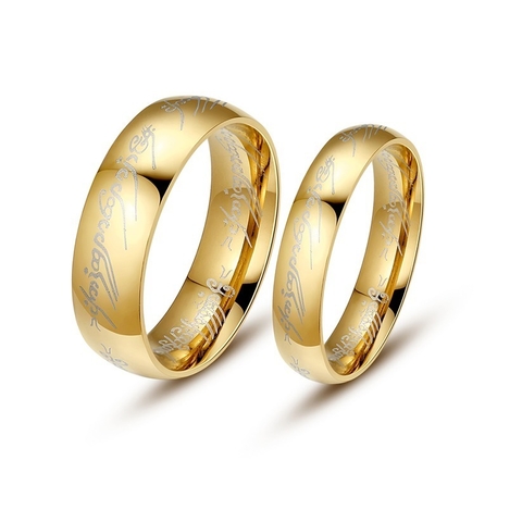 Par de Anéis  Senhor Dos Anéis Titânio Banhado Ouro 18k