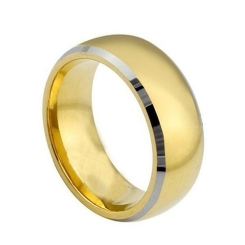 Unidade Aliança em Tungstênio 8mm Folheada a Ouro Borda Prateada