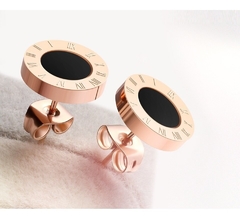 Par de brincos feminino banhado ouro rosê luxo aço titânio - euroimportados