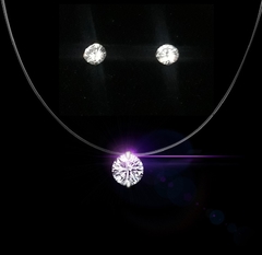 Conjunto colar ponto de luz e brinco feminino em prata 925 com diamante cz - euroimportados