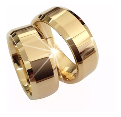 Par de Alianças 8mm Chanfrado Tungstênio Banhado a Ouro