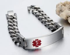 Pulseira Bracelete Aço Cirúrgico Medicina Alerta Sintomas/Doenças 12mm ( cod. BR-102 ) - euroimportados