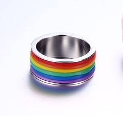 Anel  / Aliança Orgulho  Lgbt Arco Irís Em Aço Cirúrgico 9mm ( PR-001) - loja online