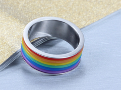 Anel  / Aliança Orgulho  Lgbt Arco Irís Em Aço Cirúrgico 9mm ( PR-001) na internet