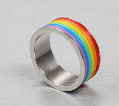 Anel  / Aliança Orgulho  Lgbt Arco Irís Em Aço Cirúrgico 9mm ( PR-001) - comprar online