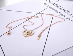 Colar Feminino Banho Ouro Rosê Pingente Coração Diamante Cz - euroimportados